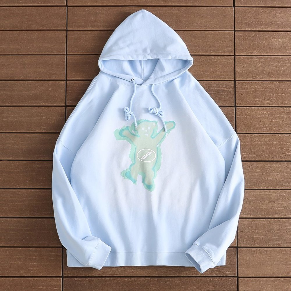 We11 Done Faded Wash Bear Print Long Sleeved Hoodie